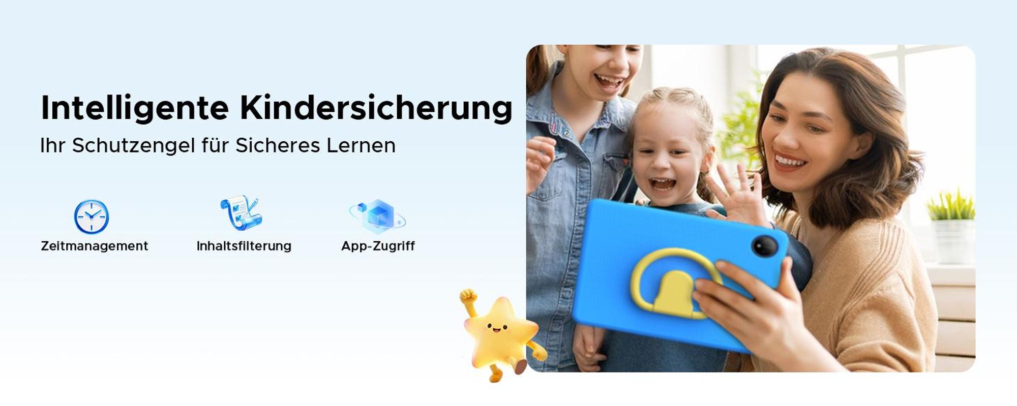 POCKAM P10 Kids 10.1" Tablet, Gemini AI, Android 16, 32(6+26)GB RAM+64GB ROM/TF 2TB, 7000mAh, WiFi Tablet für Kind mit Kindgerechte Hülle und Stift