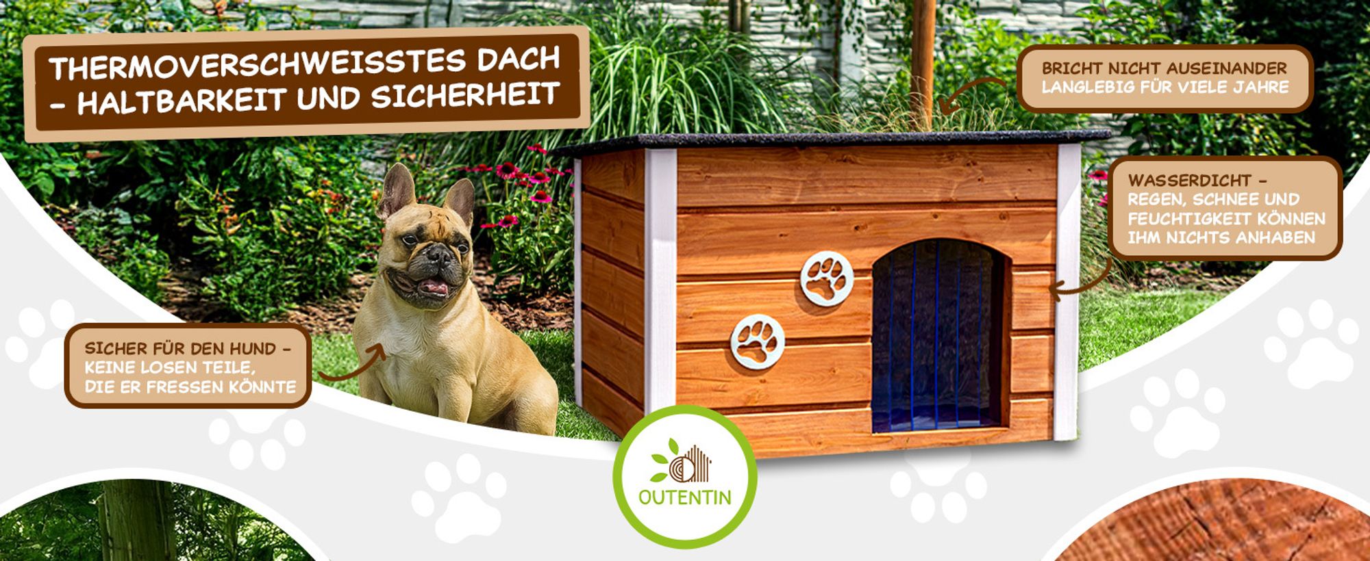 Outentin Hundehütte Outdoor Winterfest – Isoliertes Hundehaus für Mittelgroße Hunde – Wetterfest,Fichtenholz - 40mm Isolierung - 76x60x60cm, Grau