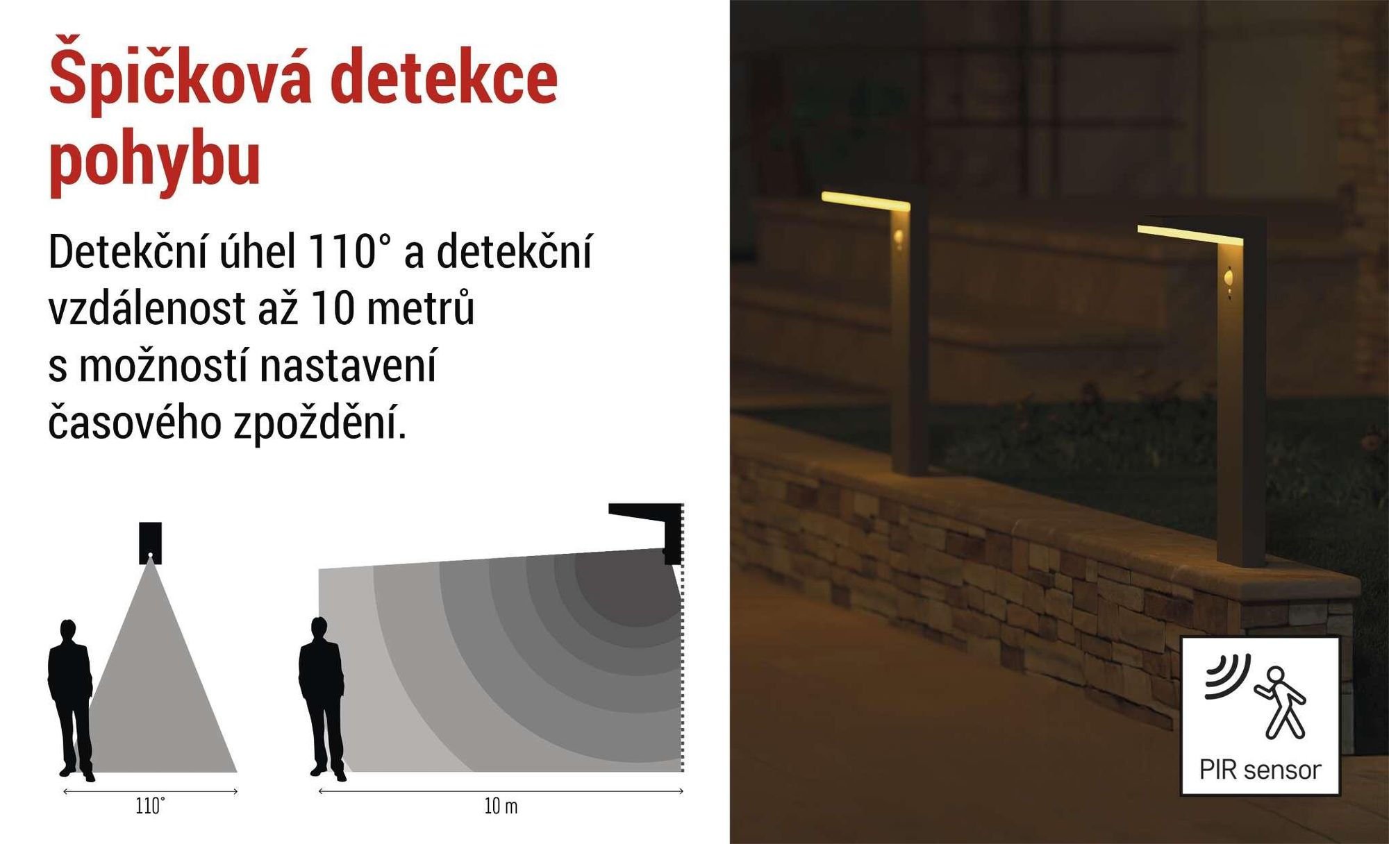 EMOS Solární LED stojací lampa VEREA s detektorem pohybu pro zahradu, vodotěsná, 460lm, teplá bílá, z hliníku pro montáž na zem, ZGK0B4S