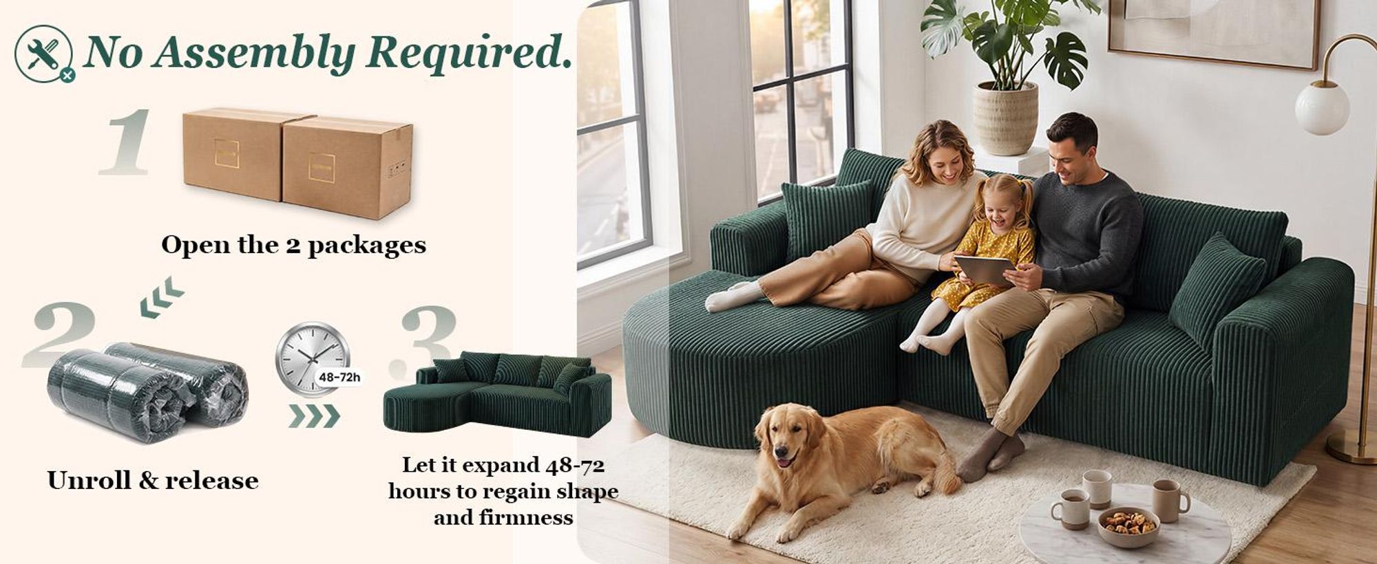 Divano angolare con funzione letto, divano modulare in velluto senza braccioli, divano con chaise longue, divano a forma di L con funzione letto, divani componibili con cuscini e tasche laterali, lunghezza 243 cm