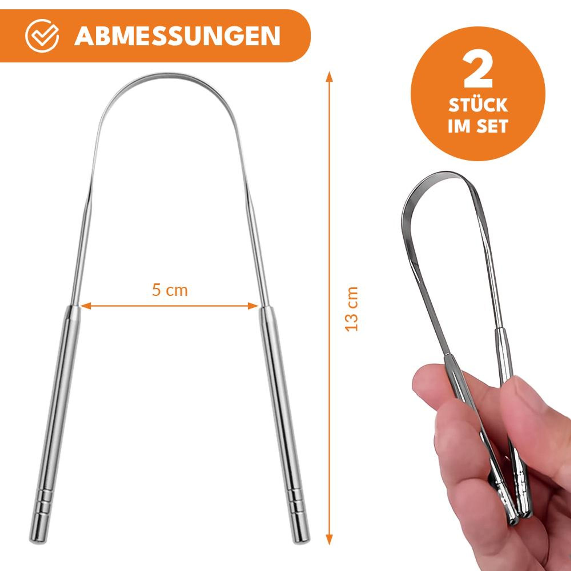 KRUMAD Zungenschaber aus Edelstahl 2er Set, Zungenreiniger gegen Mundgeruch, hygienischer Zungenreiniger aus 420 Edelstahl