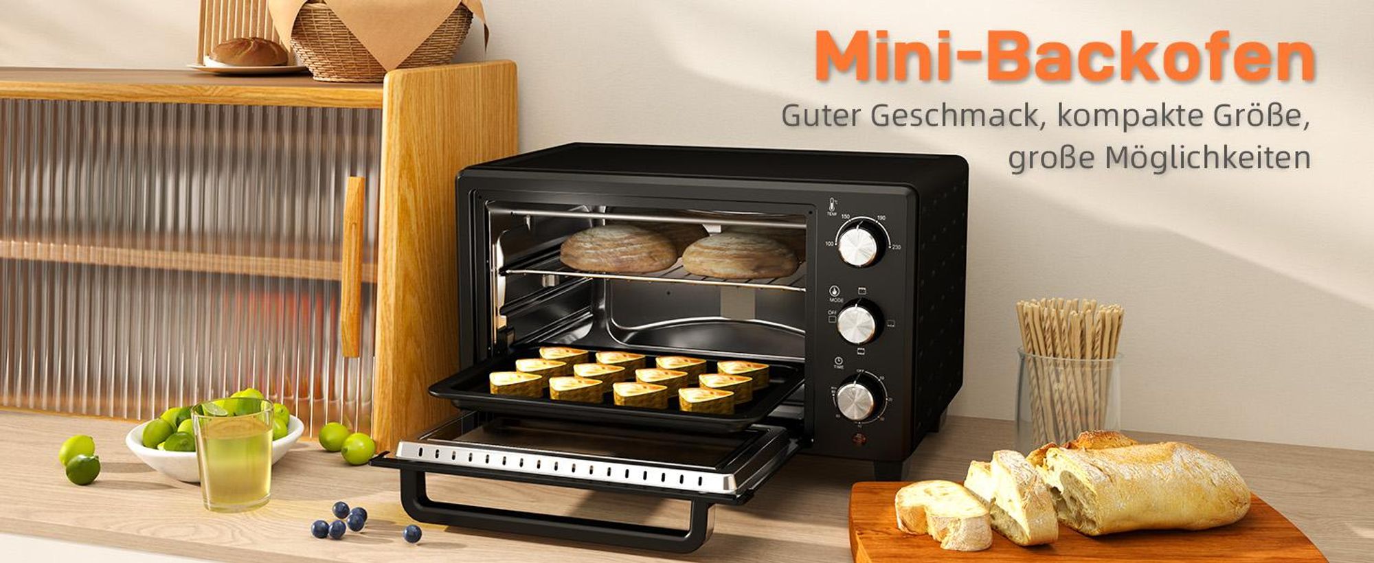 Homcom Minibackofen 32L 1600W Elektrischer Mini Ofen mit Schlackenauffangwanne Metall Edelstahl Glas Silber 52,2 x 38,1 x 33,5 cm, 32 l, Silber, Freistehend, Drehregler, 6 Scheibe(n), 100 - 230 °C