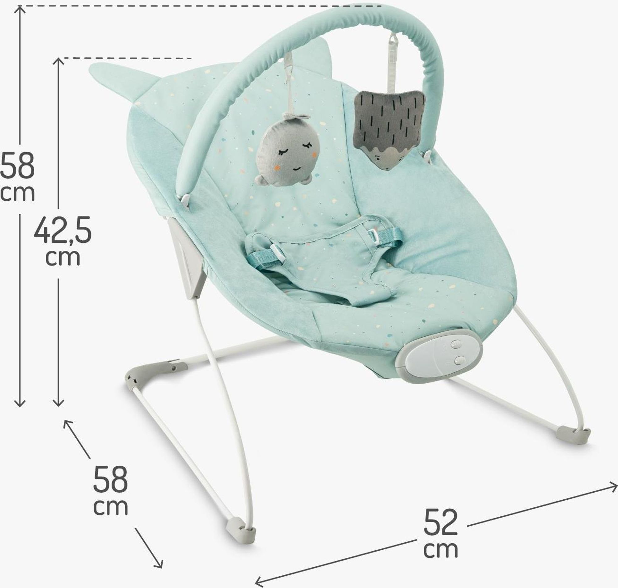 MoMi GLOSSY Babywippe mit 8 Melodien, 3 Vibrationsstufen, Spielzeug-Stirnband – bis 9 kg - MINT