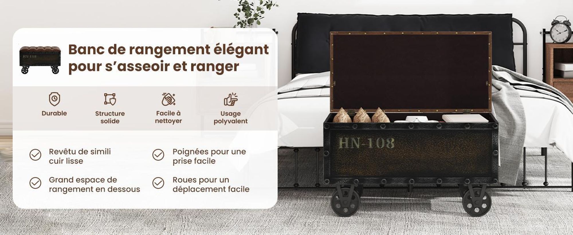 vidaXL Banc de rangement en bois massif similicuir 80,5x41x50 cm
