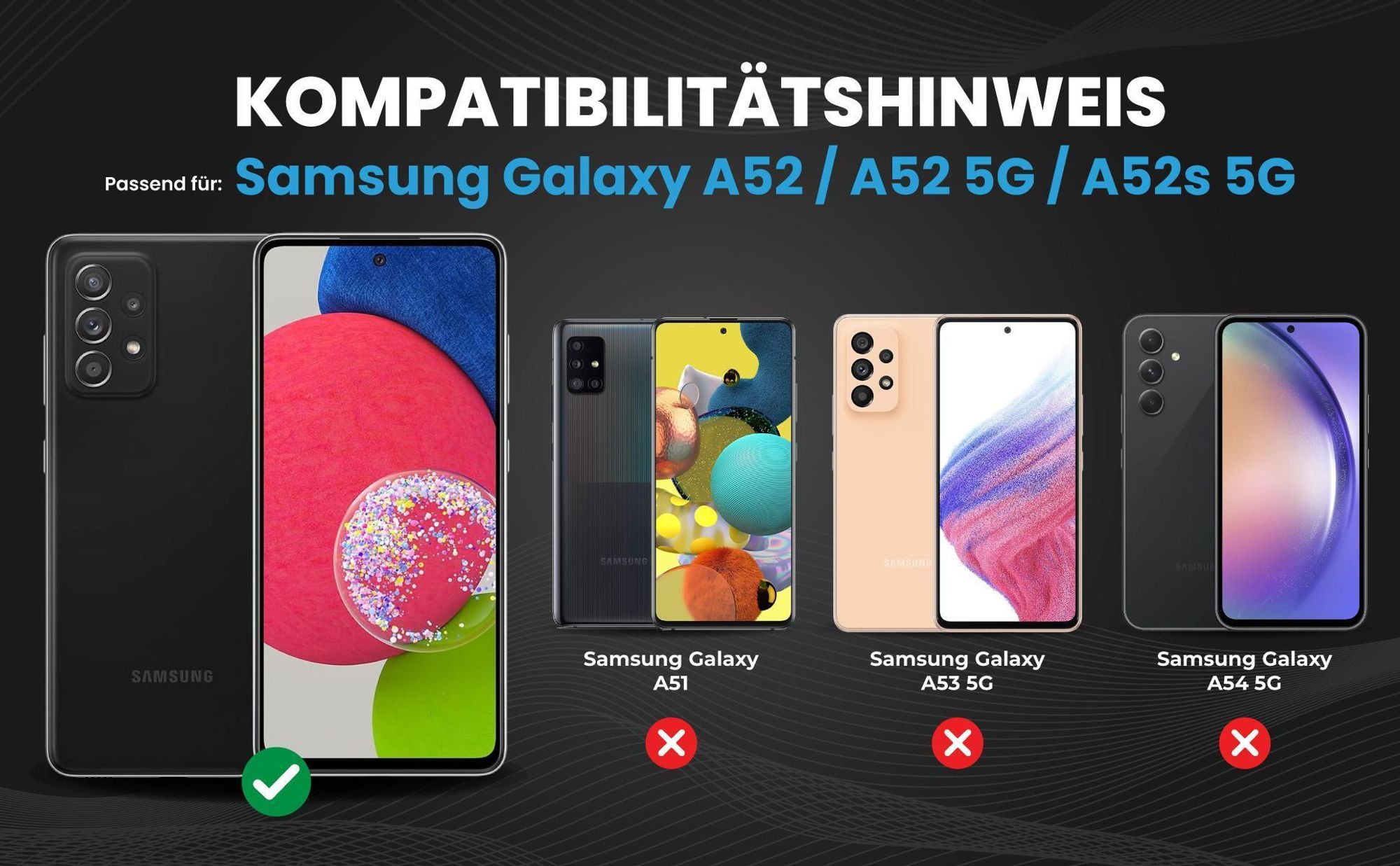 Kompatibilitätshinweise Hülle für Samsung Galaxy A52 / A52 5G / A52s 5G