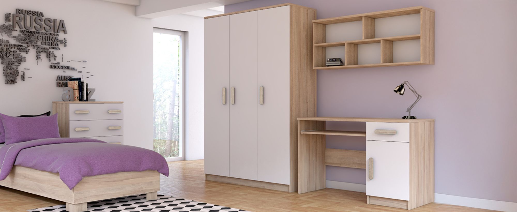Kinder-Kleiderschrank 120 cm – Sonoma/Weiß mit sonoma Griffe, Kleiderstange & Einlegeböden JONAS 19