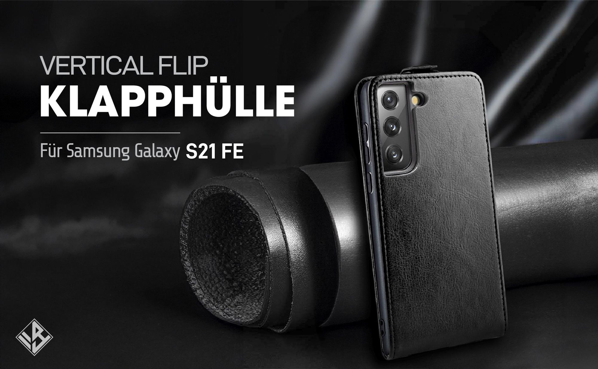 Vertikal aufklappende Handyhülle in Schwarz für Samsung Galaxy S21 FE