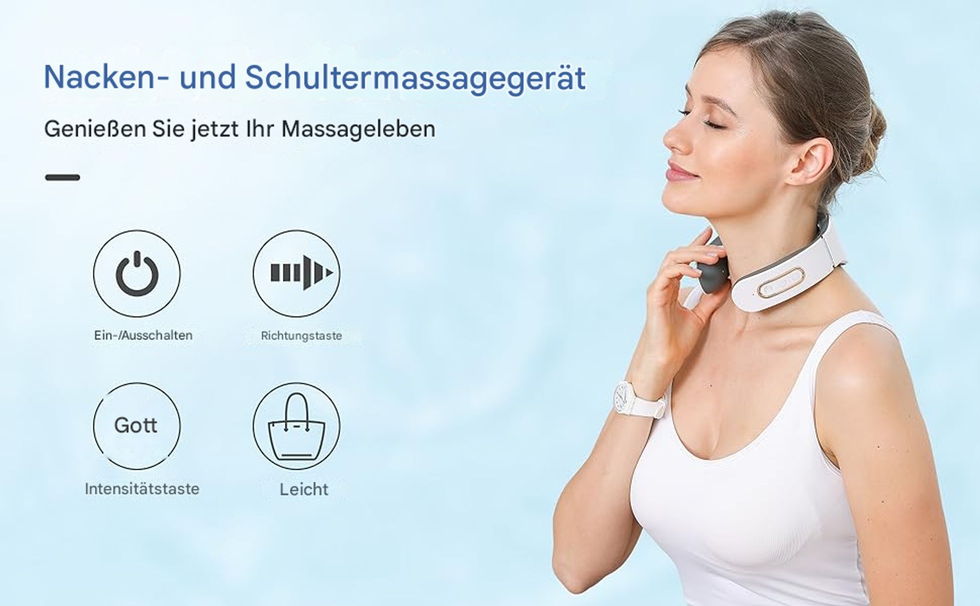 Nackenmassagegerät, intelligentes Nackenmassagegerät mit Heizung, 6 Modi, 9 Intensitätsstufen, kabelloses tragbares elektrisches Massagegerät