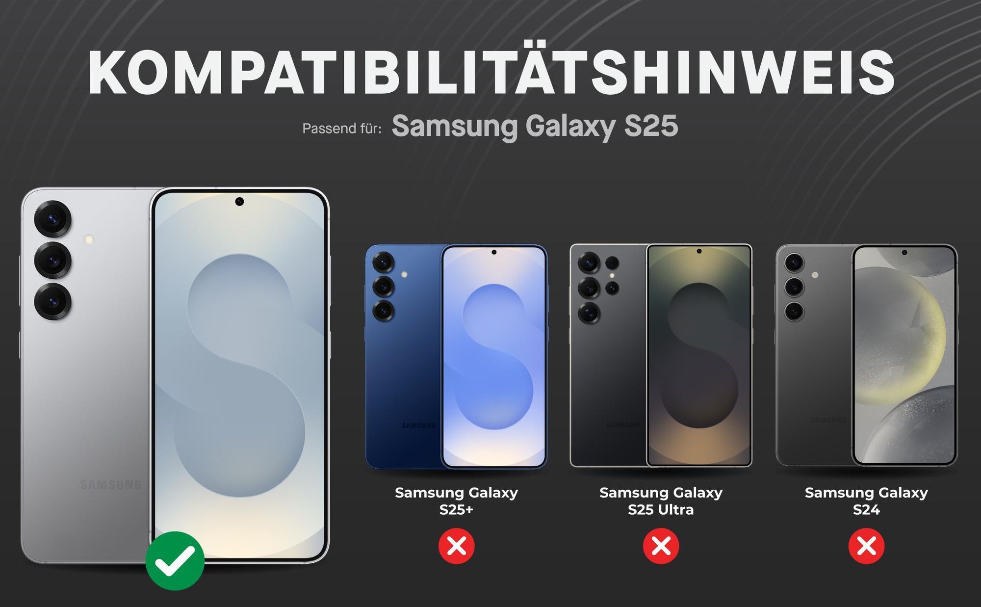 Kompatibilitätshinweise Displayglas für Samsung Galaxy S25
