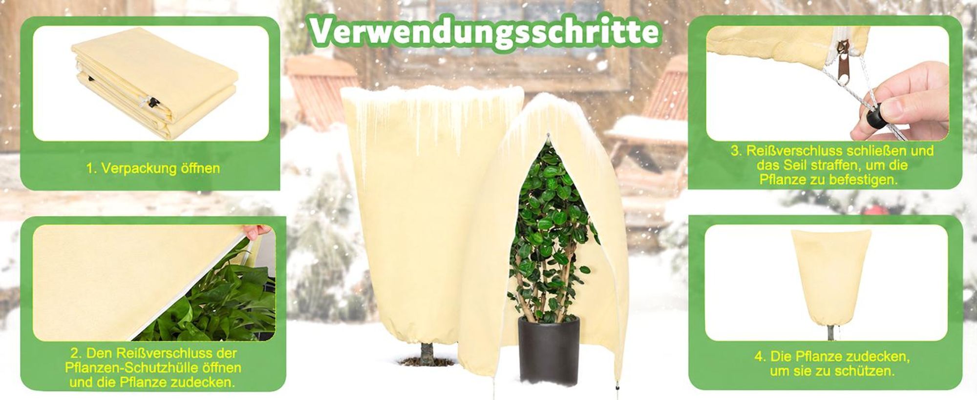 Winterschutz für Pflanzen 200 x 240 cm, Frostschutz Pflanzenabdeckung mit Reißverschluss und Zugband, Wintervlies für Bäume, Palmen & Sträucher