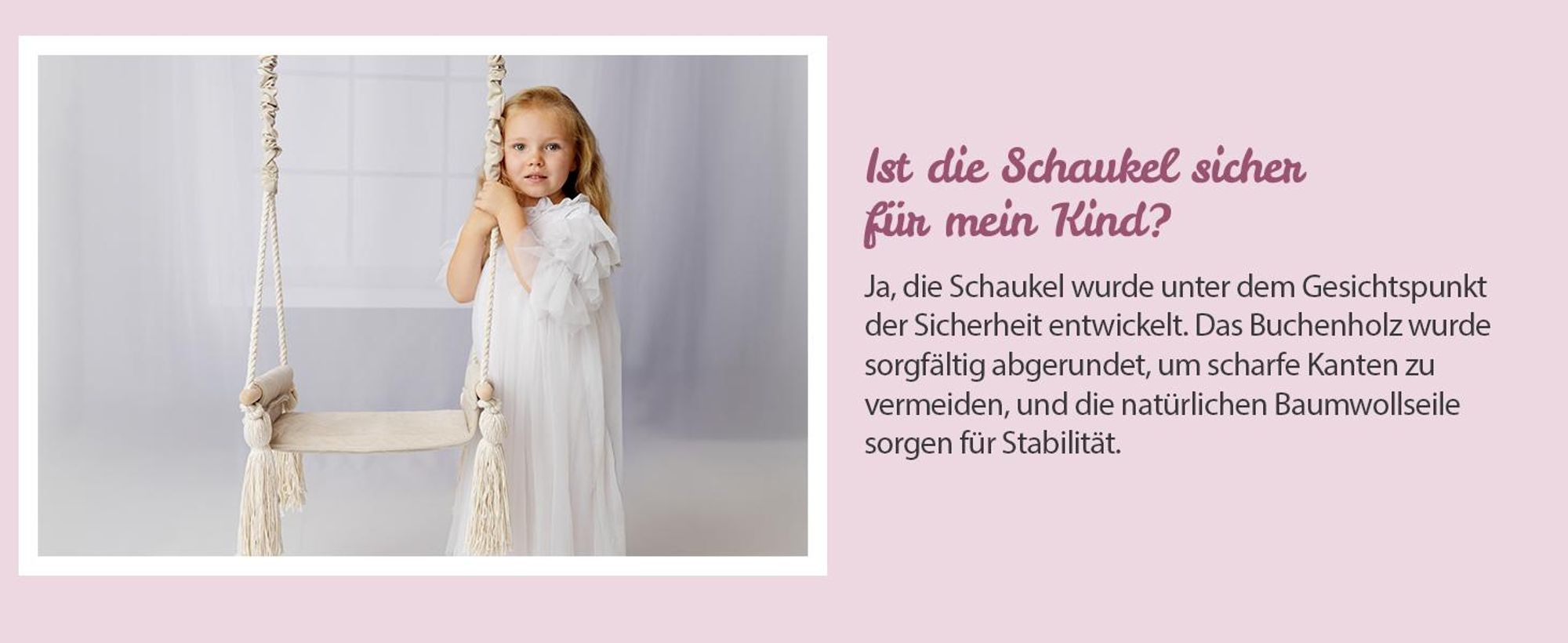 Create for you® - Kinderschaukel Indoor, Große Kinderschaukel Holz, Rosa