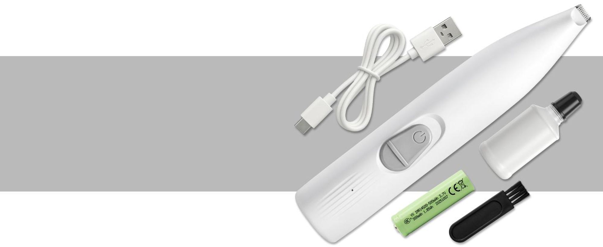 KRUMAD Pfotentrimmer, LED Tierhaarschneider  für Hunde & Katzen, mit Keramikklinge, Akku Hundeschermaschine für Pfotenpflege, 500 mAh