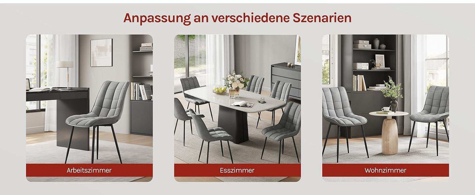 WOLTU Esszimmerstühle 4er-Set, Polsterstuhl mit Rückenlehne, bis 150 kg belastbar, Sitzfläche aus Samt, Metallbeine, Hellgrau