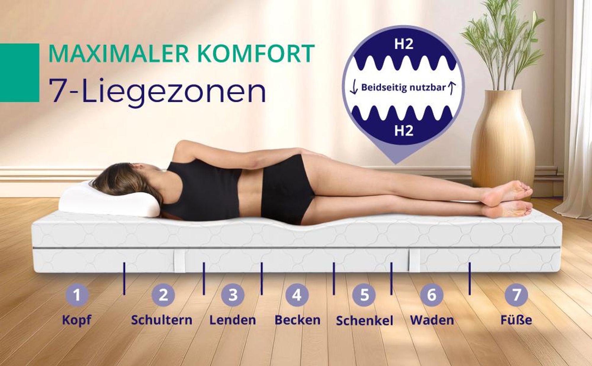 Taschenfederkernmatratze 80 x 200 cm H2 - Höhe 21 cm - Ergonomische 7-Zonen Matratze - Federkernmatratze für jede Schlafposition
