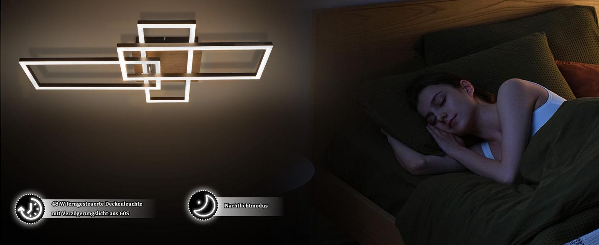 ZMH LED Deckenlampe 64CM Deckenleuchte 36W Wohnzimmerlampe Dimmbar Schwarz Holz Schlafzimmerlampe mit Fernbedienung für Esszimmer Arbeitszimmer