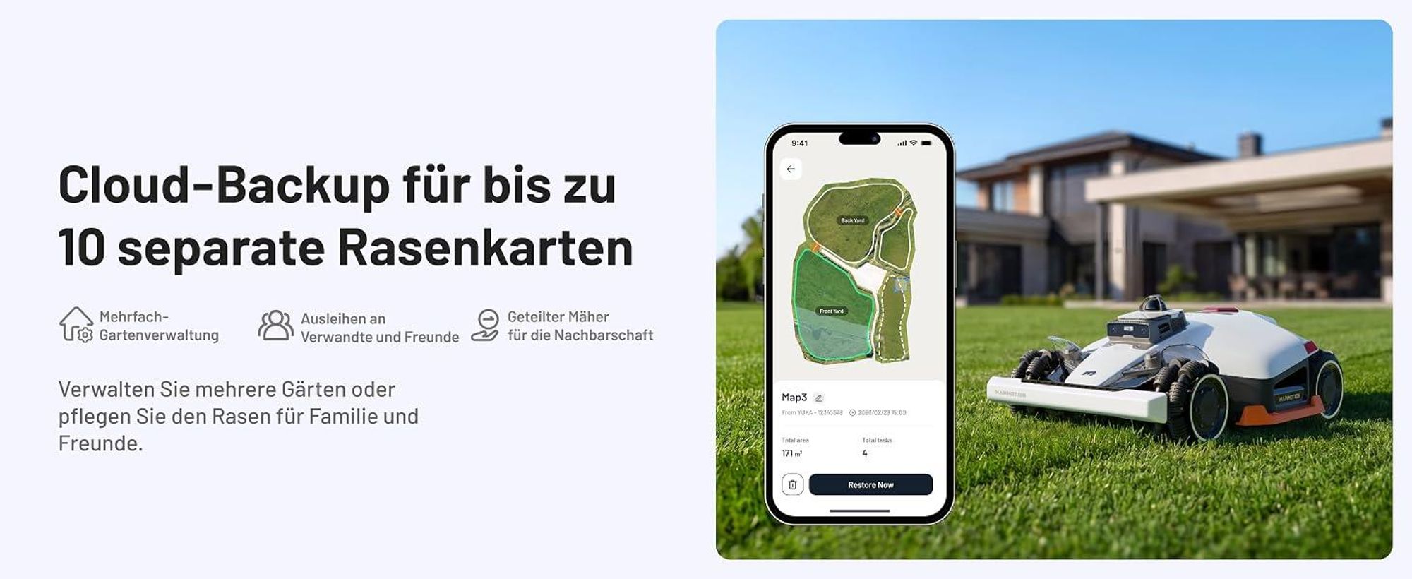 Mähroboter Mammotion LUBA 3 AWD 3000 mit Garage, Waschständer, bis 3000 m², Allradantrieb, 80% Steigung, Auto-Kartierung, 4G-Modul, APP