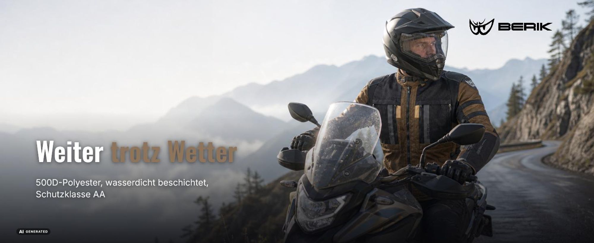 Berik Absolute Zero RX wasserdichte Motorrad Textiljacke, schwarz/oliv, 52