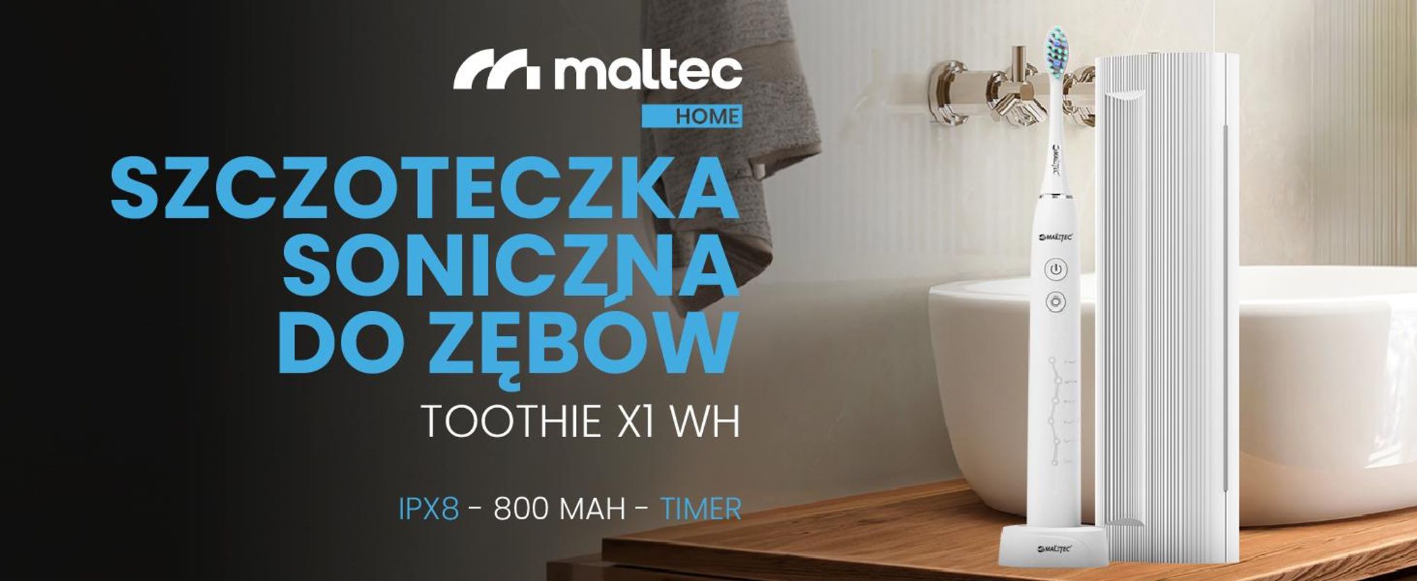 Biała soniczna szczoteczka w etui z szescioma końcówkami