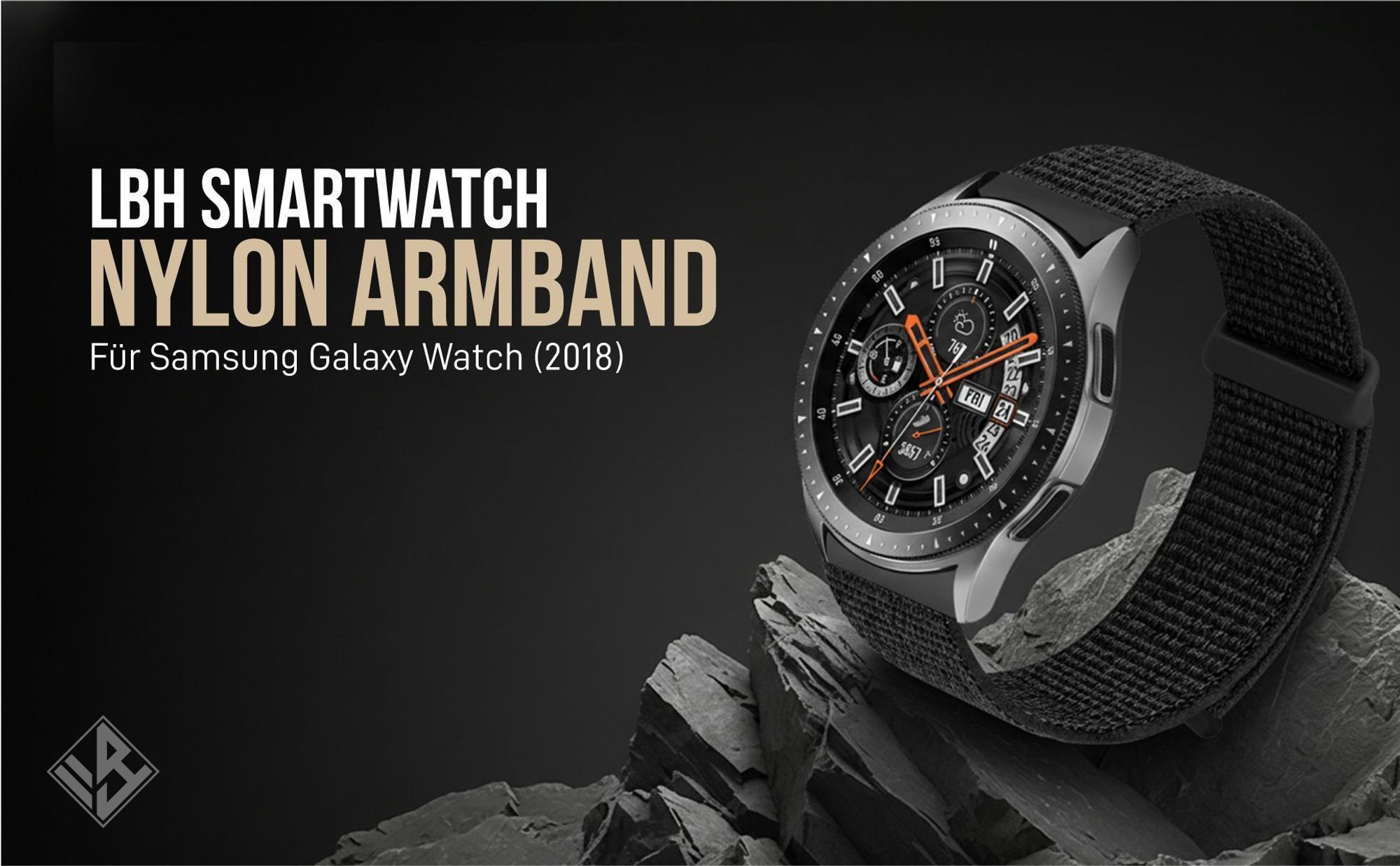 Schwarzes Armband für Samsung Galaxy Watch (2018) 46mm mit Klettverschluss