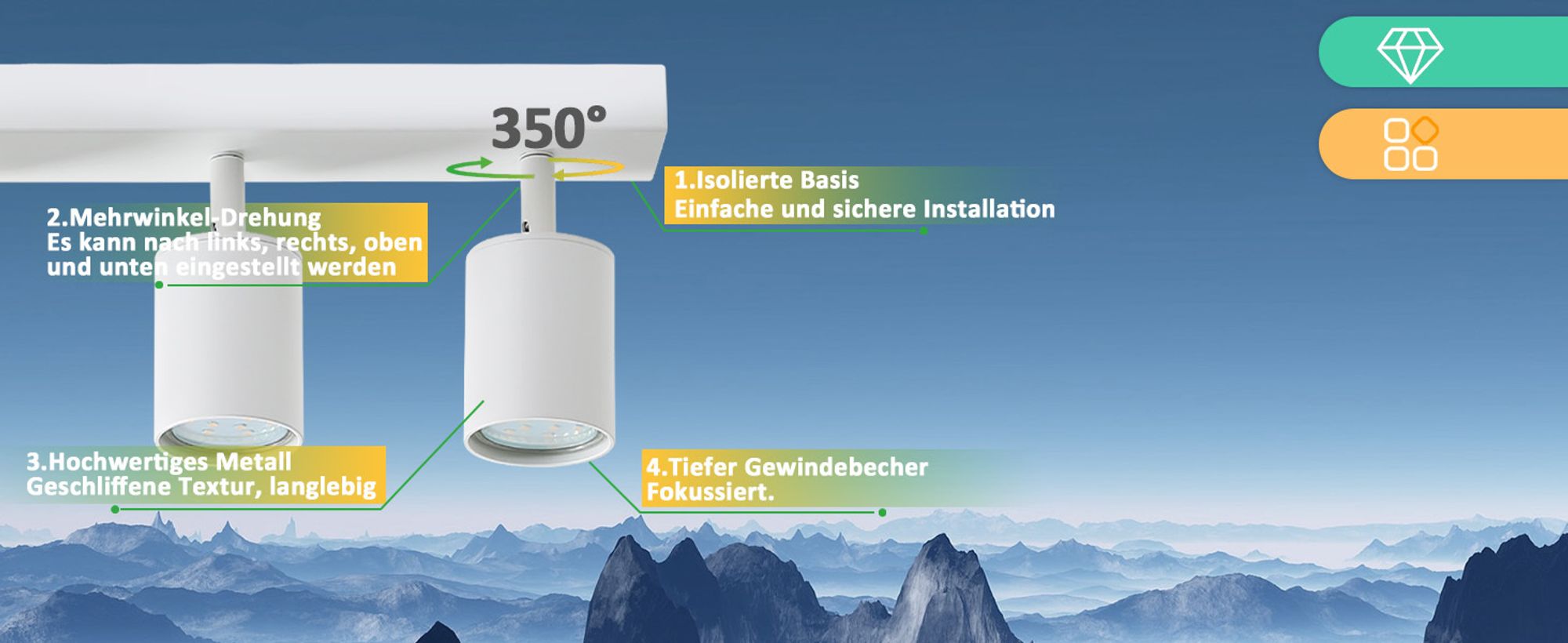ZMH LED Deckenstrahler Deckenleuchte Weiß 5 Flammig Deckenlampe GU10 Metall Deckenspots Schwenkbar 350° für Wohnzimmer Schlafzimmer Flur