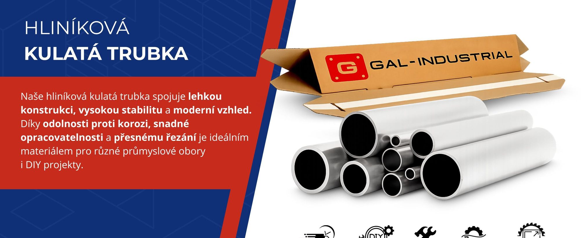 Kulatá hliníková trubka 10x2mm fi 10 200cm Hliníkové trubky + řezání na míru