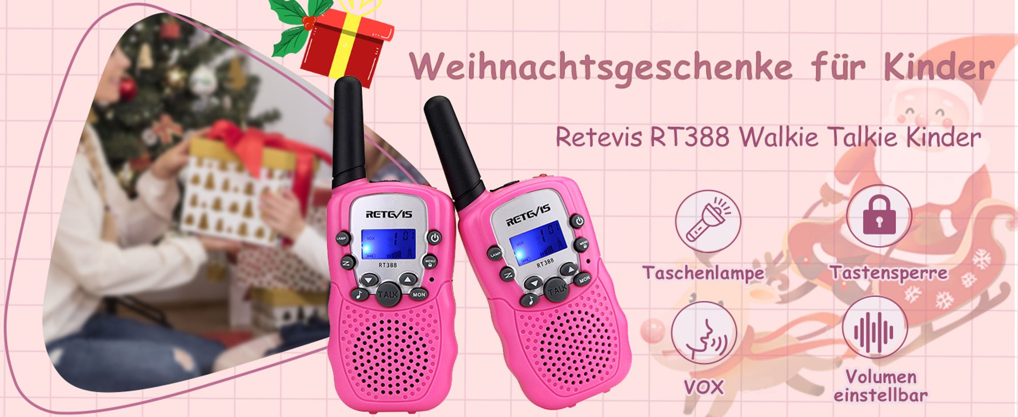Retevis RT388 Walkie Talkie, Geschenk für Kinder ab 4-12 jahre, mit Taschenlampe VOX, DCS/CTCSS, Funkgerät Große Reichweite für Camping Spielen