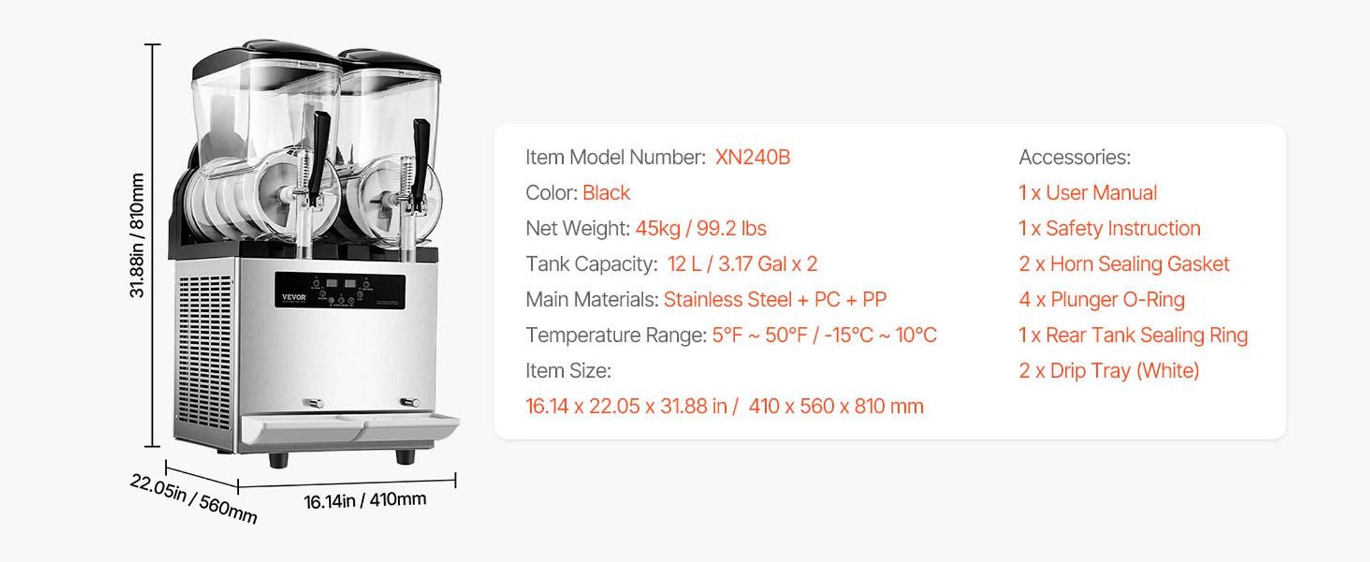 VEVOR kommerzielle Slusheis Maschine 12 L x 2 Doppeltank-Maschine für gefrorene Getränke, 96 Tassen Edelstahl Slush-Eis-Maschine mit Tastenfeld Softeis Maker für Partys Restaurants Cafés Bars