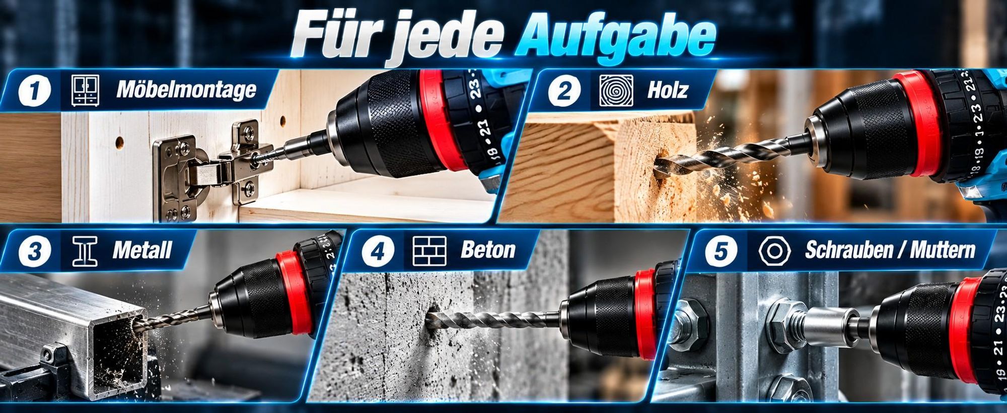 3-in-1 Akku-Schlagbohrschrauber 21V Brushless, 60Nm, 2×2,0Ah Akkus, 25+3 Drehmomentstufen, 2-Gang, 10 mm Bohrfutter, LED, Koffer