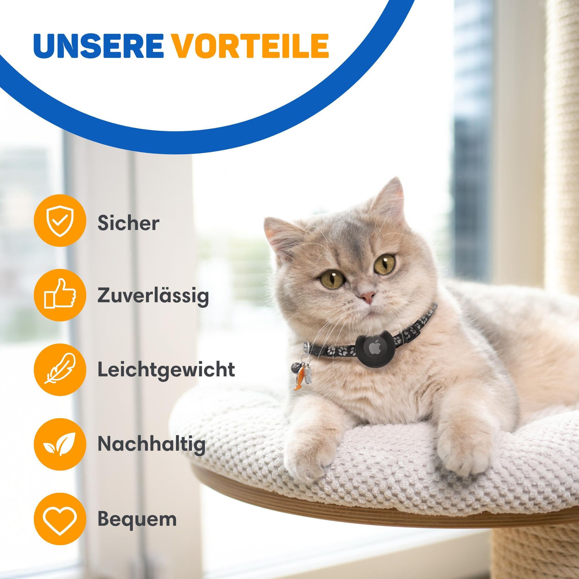 Vulpes Goods Katzenhalsband, Apple Airtag Halsband für Katzen, Kratzerfest und wasserdicht, Mit 3x Zubehör, 22-34.2 CM, Einheitsgröße