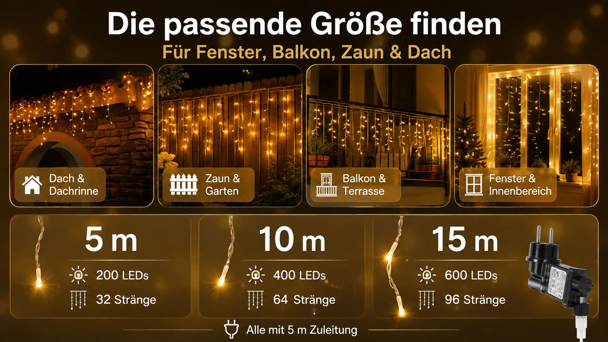 Eisregen Lichterkette Warmweiß 15M Eiszapfen Led Lichterketten 8 Modi Timer und Speicherfunktionen Fenster Dachrinne Balkon Garten Weihnachten Deko