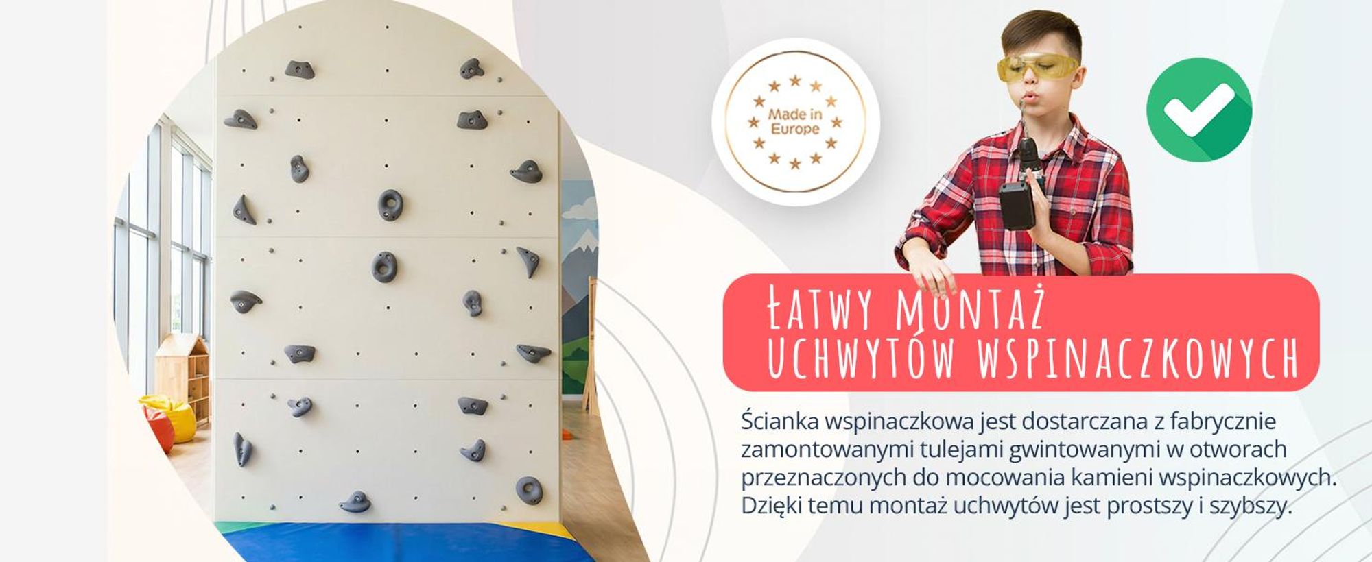 Create for you® – Ścianka Wspinaczkowa, 100x50 cm, 5 Szarych Chwytów kamieni, Domowa Wspinaczka, Sprzęt Fitness do Domu, Zabawa Ruchowa dla Dzieci