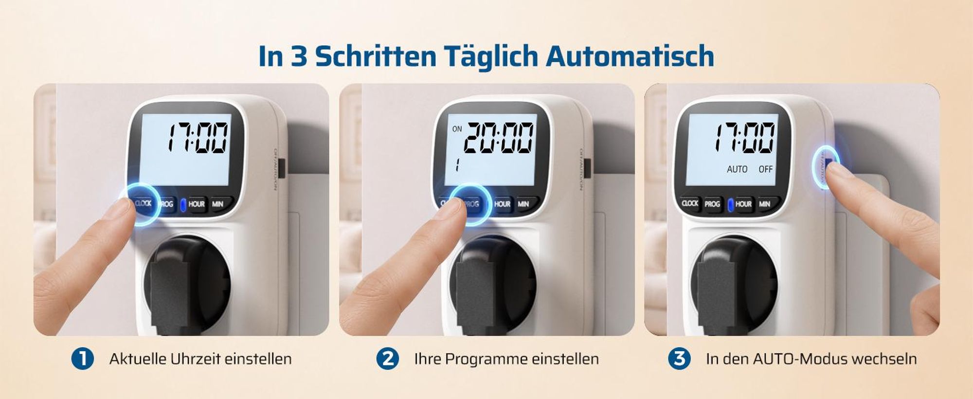 DEWENWILS Zeitschaltuhr Steckdose Digital 2er Pack, 16A 3680W, LCD Display mit Hintergrundbeleuchtung, 8 Programme