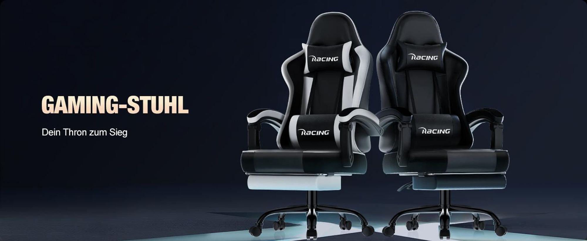 Portreen Gaming Stuhl,Bürostuhl Ergonomischer Gaming Sessel mit Lendenwirbelstütze Fußstütze, gepolstert,Kopfkissen Gaming Stuhl, 150kg Gaming Chair