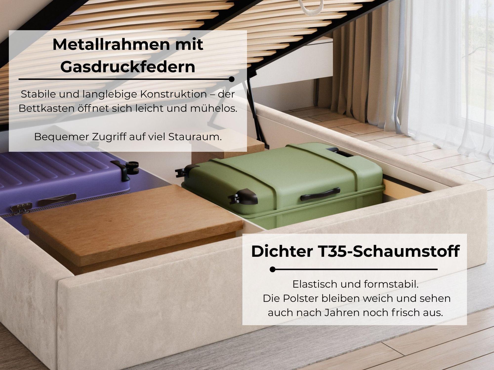 VALLH Polsterbett Bett 200x200 mit bettkasten Beige Samt - Kissenkopfteil mit lattenrost (Sofia Piano 03)