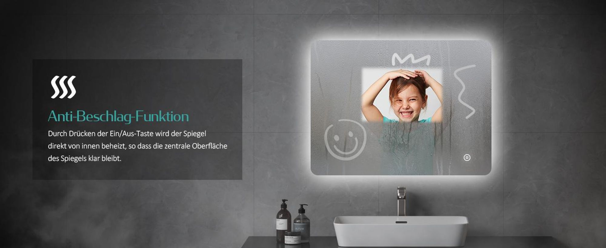 EMKE LED Badspiegel 70x50cm mit Beleuchtung 3 Lichtfarbe kaltweiß Neutral Warmweiß Beschlagfrei Lichtspiegel Badezimmerspiegel mit Touchschalter