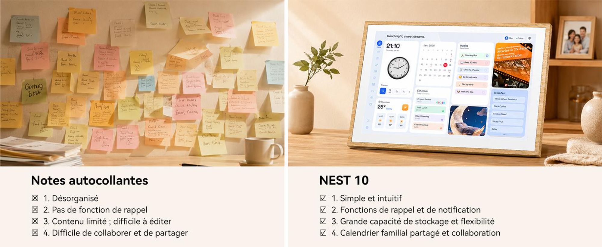 2026 NOUVEAU ! Blackview NEST 10, calendrier numérique et cadre photo de 10,1 pouces avec écran tactile, Wi-Fi, résolution 1280x800, format 16:10, partage de photos, contrôle parental, design en bois