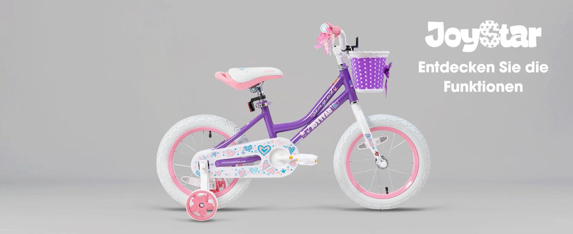 HILAND 14 Zoll Mädchen Kinderfahrrad mit Korb & Bändern, Vorderen Zangenbremse & Rückwärtige Pedalbremse, Stützräder, Hell-Pink
