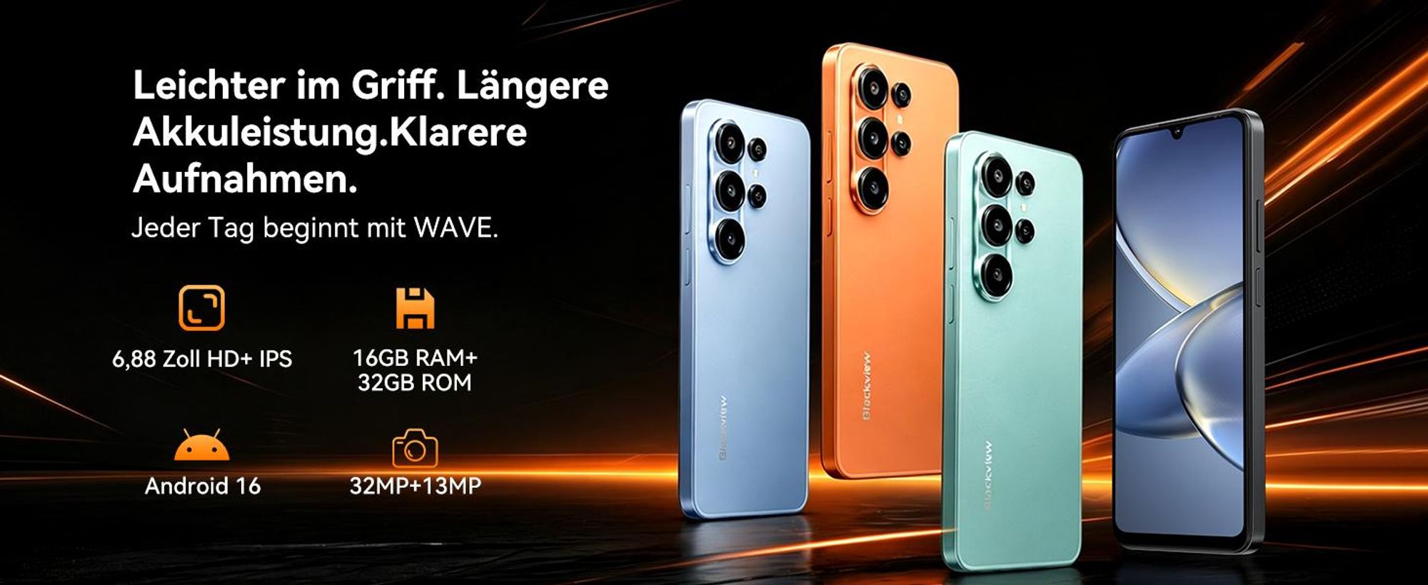 Blackview Wave 10C smartphone Ohne Vertrag, Android 16, 6.88", 120Hz, 1080p, Dual SIM, Face ID, 5000 mAh, Gemini AI, DokeOS 5.0, 1080p, 4G
