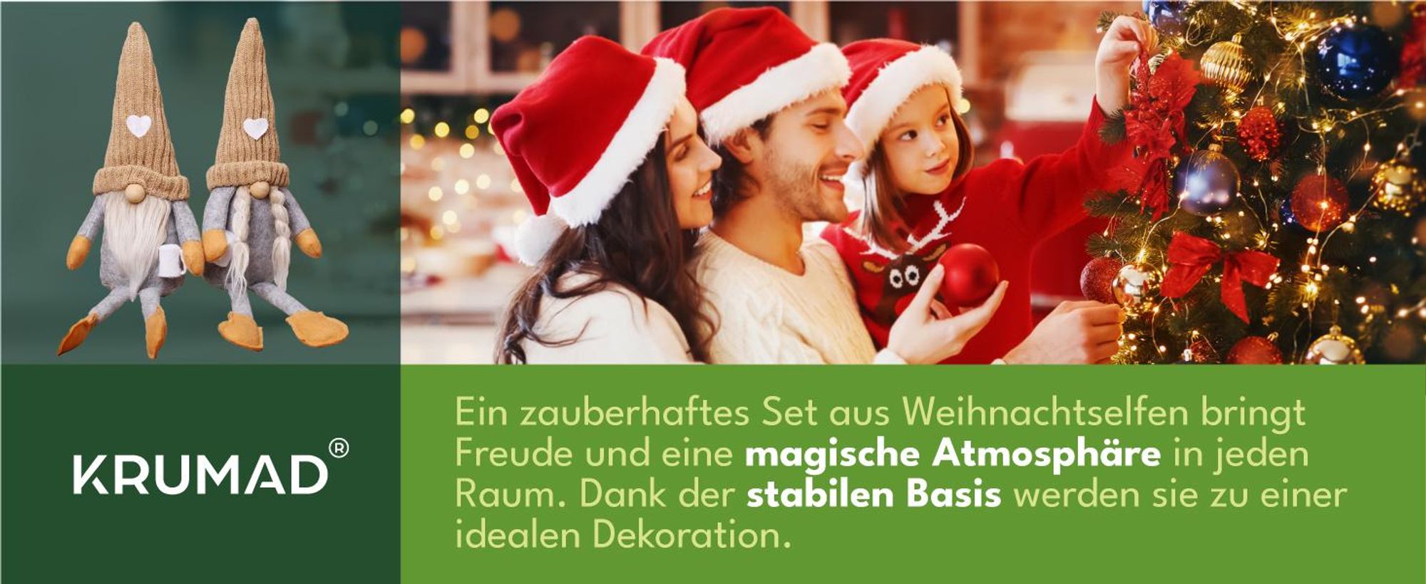 KRUMAD Weihnachtswichtel Set 2 Stück - 40 cm Skandinavische Wichtel Figuren Weihnachten - Deko Gnome mit Gewicht - Weihnachtsdeko Innen für Tisch