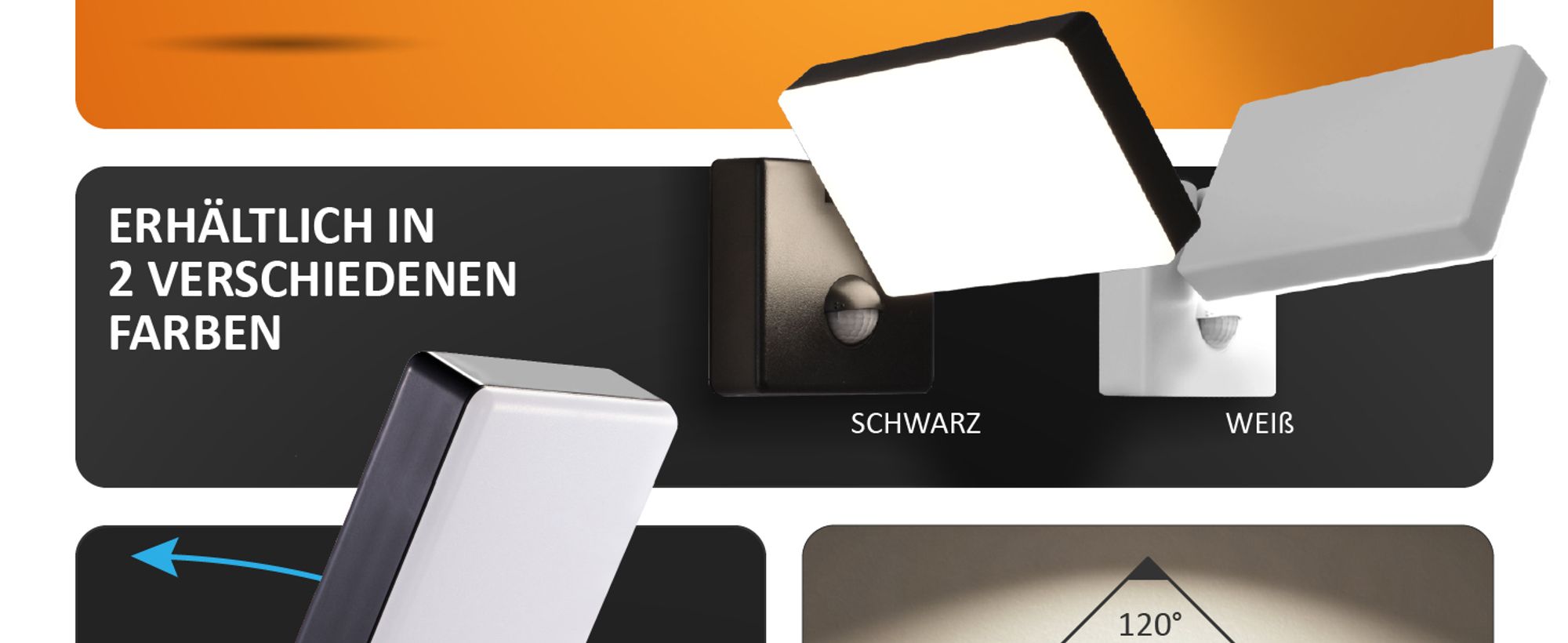 LED Aussenleuchten Bewegungsmelder schwenkbar | weiß IP65 15W neutralweiß 2000 Lumen |Wand-leuchte Wandlampe Flurleuchte Fluter AGATE