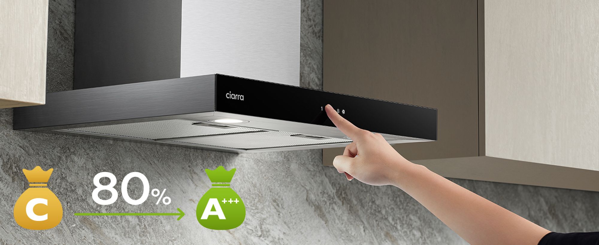 CIARRA A+++ Dunstabzugshaube 60cm 650 m³/h Wandhaube WIFI +APP & Touch Control Boost VMS6102