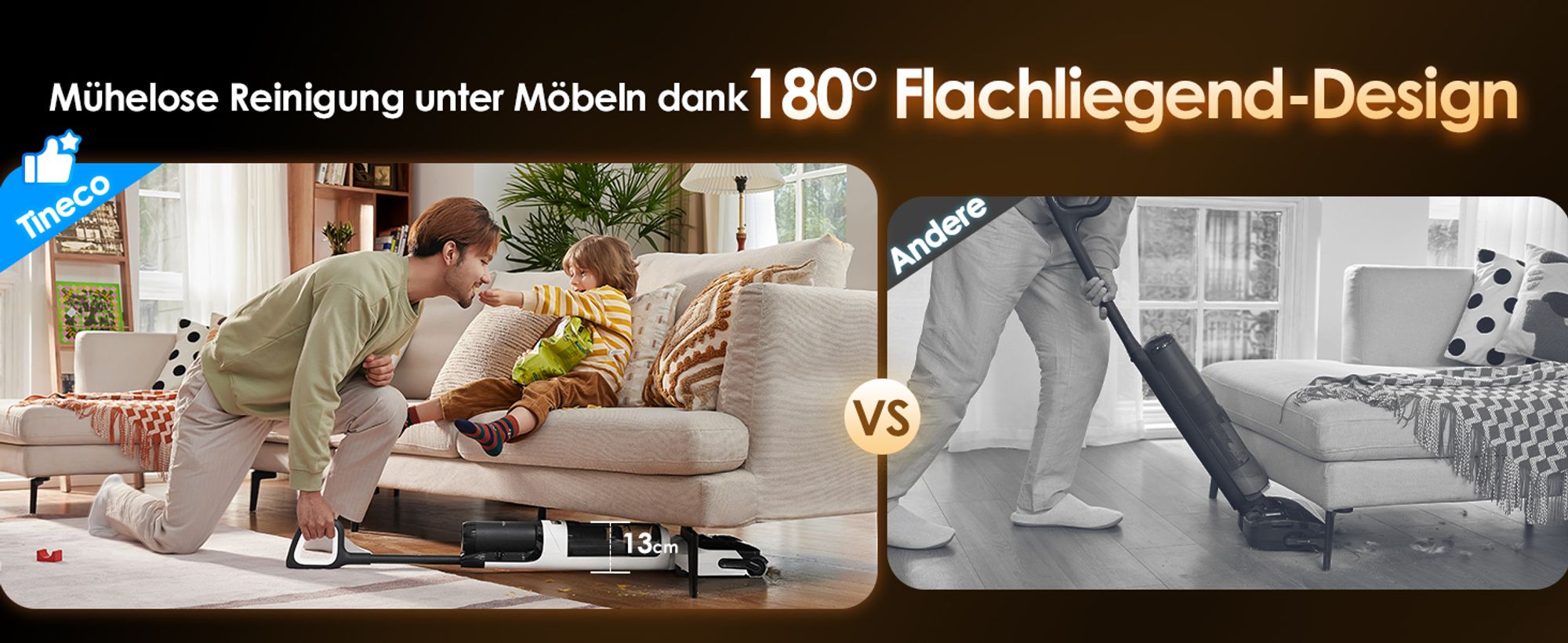 Tineco Floor ONE Switch S6 Stretch Nass Trockensauger 180° Lay-Flat 85°C Flashdry 5-in-1 Selbstreinigung Handstaubsauger, Anti-Tangle, Kantenreinigen
