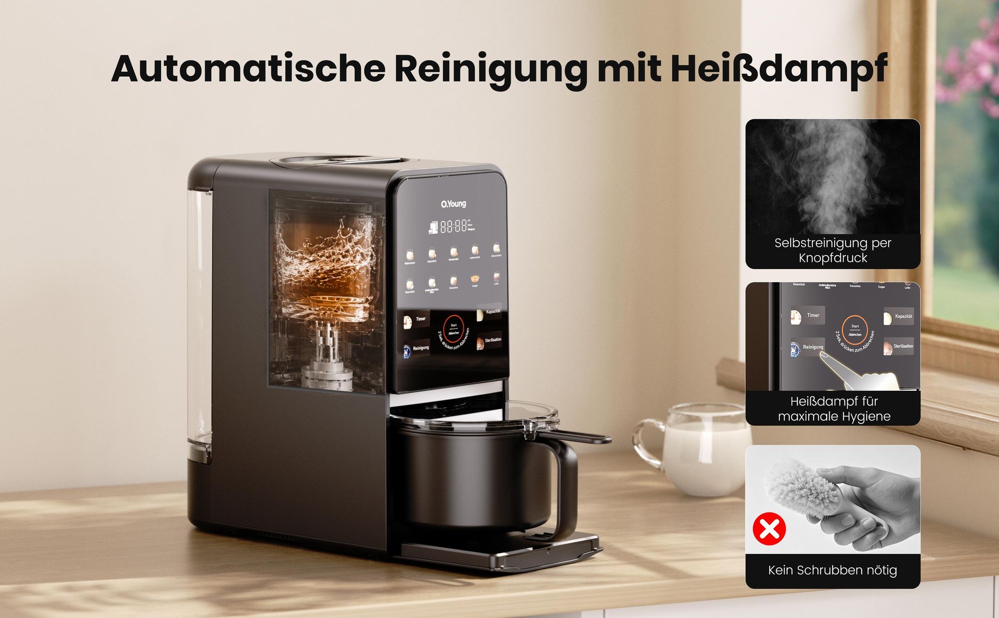 O.Young Pflanzendrink Maker Selbstreinigend,Hochleistungs Standmixer für Veganer Drink, Nussdrink, Suppen & Smoothies,Starker Motor & Heizfunktion