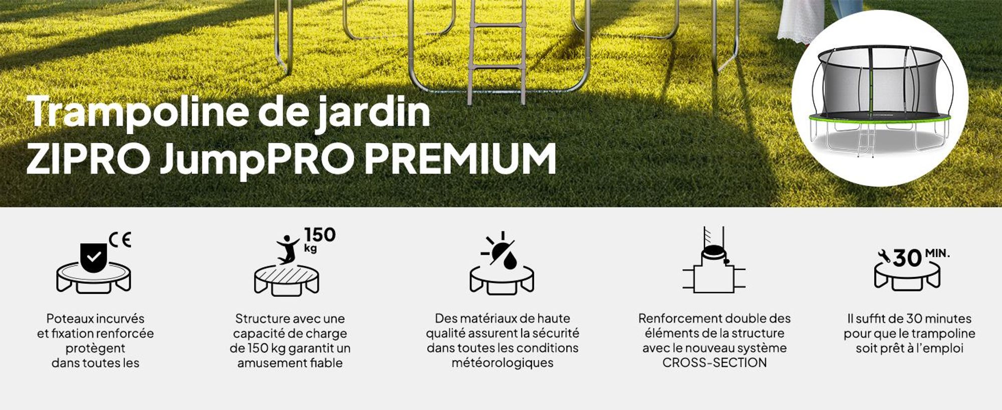 Trampoline ZIPRO Jump Pro Premium | 14FT Ø 435 cm | Trampoline de jardin Trampoline pour enfants Kit complet avec filet, échelle et housse de protection, extérieur, vert
