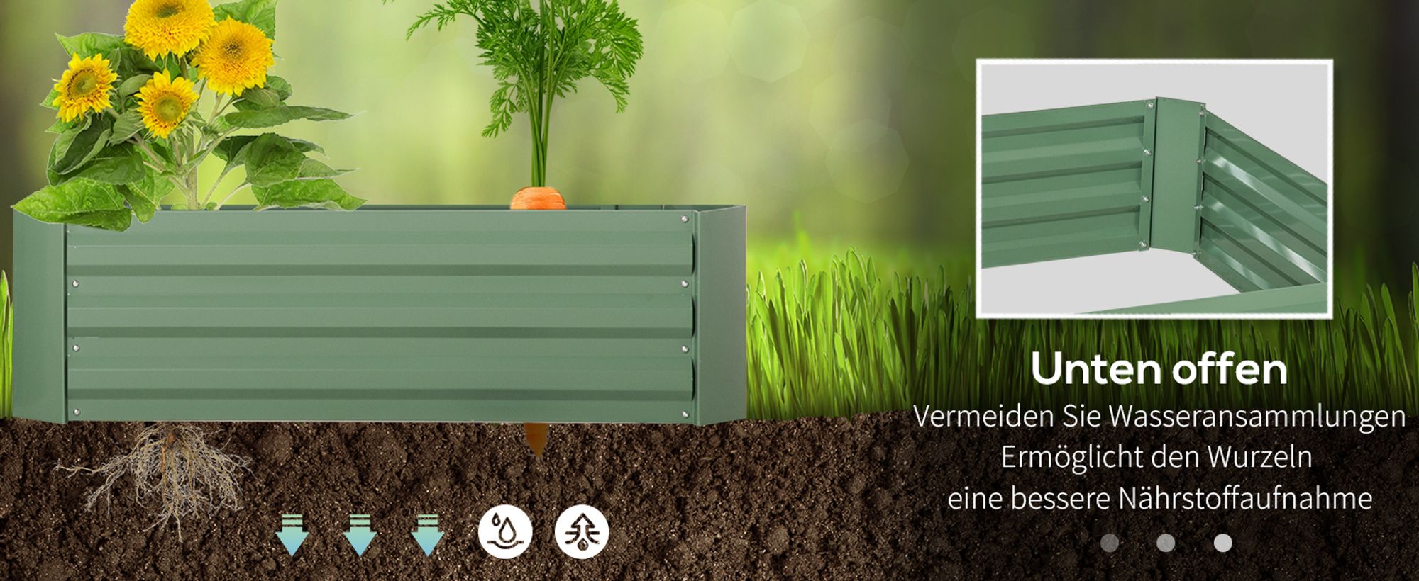 Outsunny Hochbeet Set, 2-TLG. Gartenbeet, Pflanzkasten, Blumenkasten, Pflanzkübel, Blumenkübel für Garten, Terrasse, Verzinkter Stahl, Grün, 100 x 100 x 30 cm