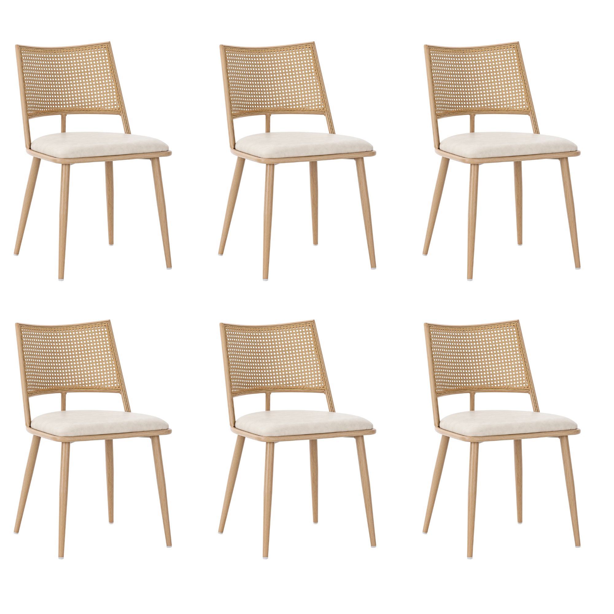 Flieks Rattan Esszimmerstühle 6er Set, Esstischstühle Küchenstühle mit Metallbeinen, Gartenstuhl Freizeitstuhl Wohnzimmerstuhl, PU, Beige