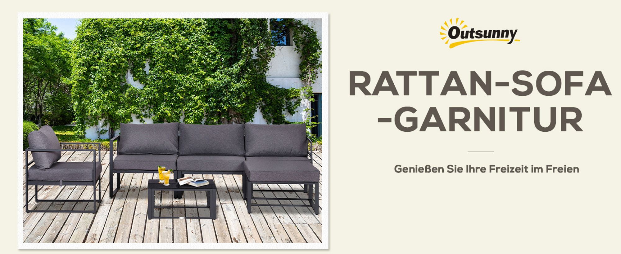 Outsunny 6er Gartenset Gartenlounge Gartengarnitur Gartenmöbel mit Kissen