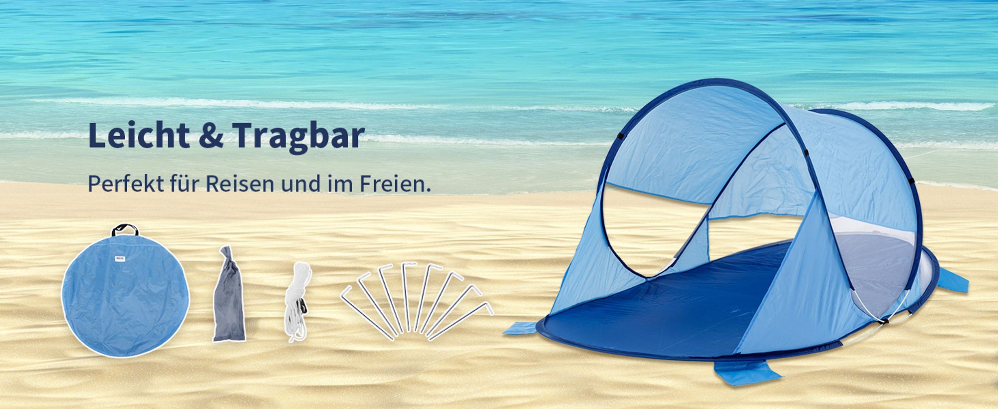 Duhome Strandmuschel Pop Up Strandzelt Wetter- und Sichtschutz Wurfzelt Tragbar UV40+ Pavillon 3 Personen für Camping Picknick, Dunkelblau