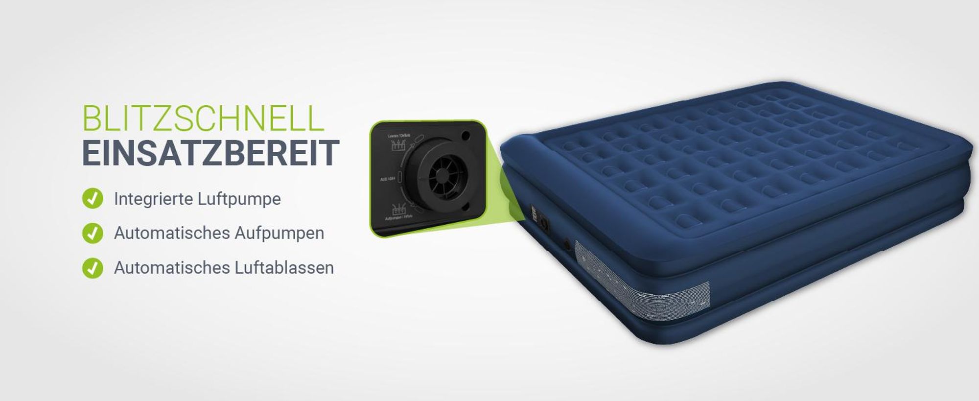 Juskys Luftmatratze Sapri L in Blau-Weiß - 2 Personen Luftbett selbstaufblasend mit Pumpe