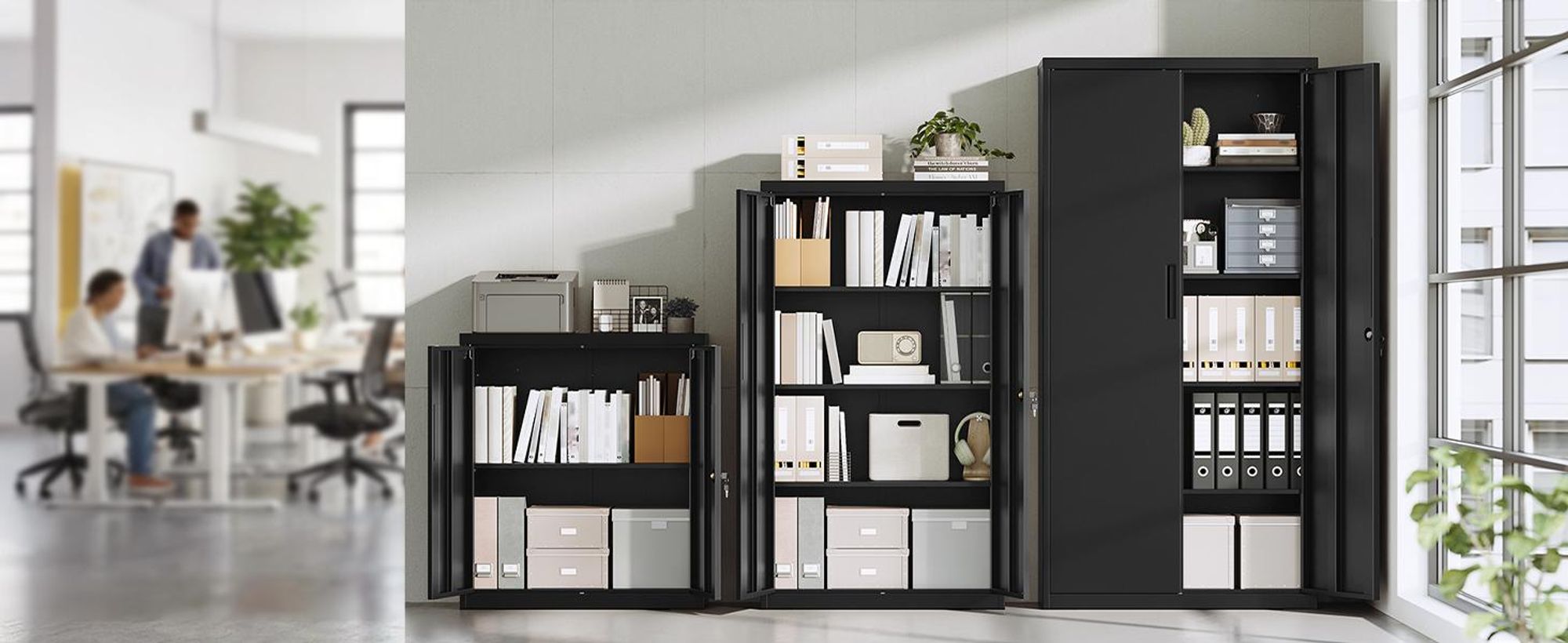 SONGMICS Stahlschrank mit 2 Türen, abschließbar, 3 verstellbare Ablagen, Aufbewahrungsschrank für Büro, 80 x 40 x 140 cm, schwarz